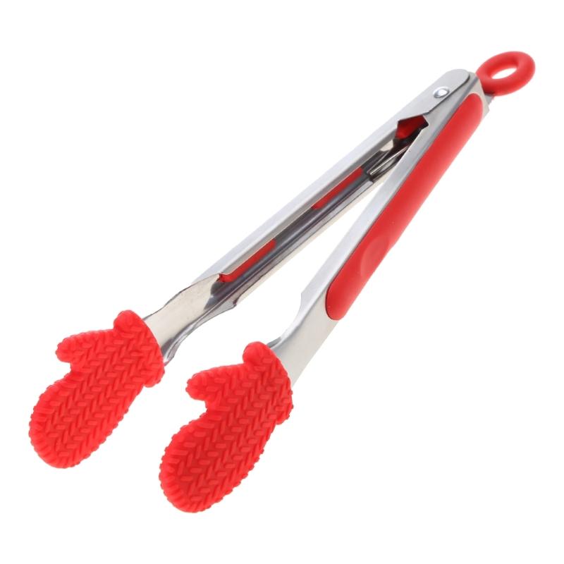 Silicone BBQ Grilling Tong Kitchen Cooking Salad Bread Serving Tong Non-Stick Barbecue Clip Clamp Stainless Steel Gadget