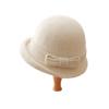 Curly Wool Bow Top Hat for Women Winter French Dome Gold Hat Showing Face Small Fisherman Hat Basin Hat