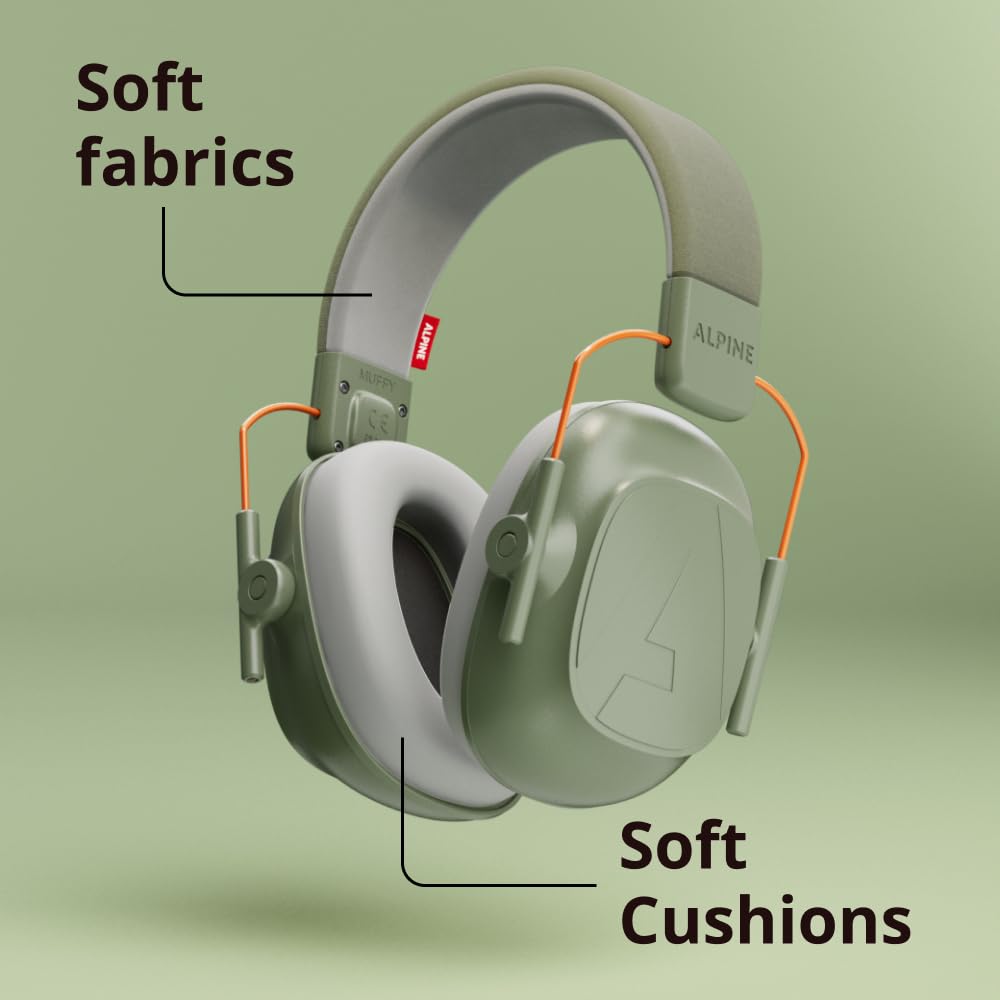 ALPINE HEARING PROTECTION MUFFY KIDS GRN Soundproofing and Noise Reduction for Green Earmuffs, Children,