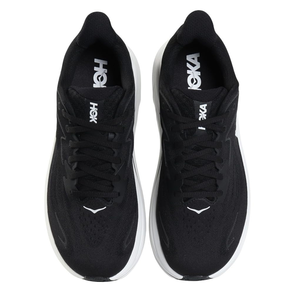 HOKA Clifton 10 Wide Running Black and White and Cushioned for Running and Walking and Shoes, (1162050-BWHT), Ultra-Lightweight (Black White/Size