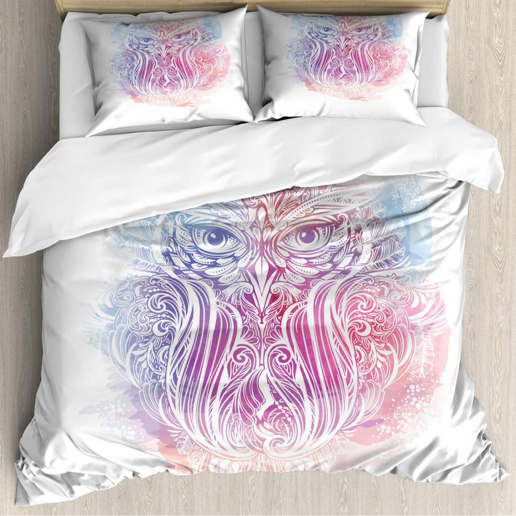 Home Textiles Owl Three-Piece Animal Digital Printing Quilt Pillowcase Bedding