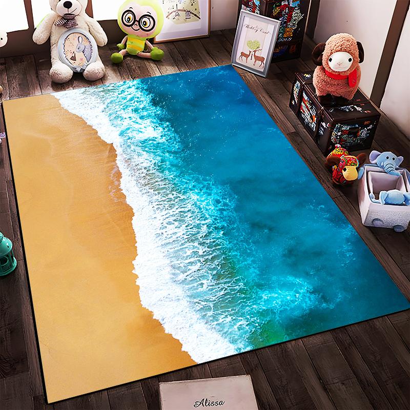 Beautiful Ocean and Sand Carpet Suitable for use as an anti-slip game mat for living room and bedroom sofas