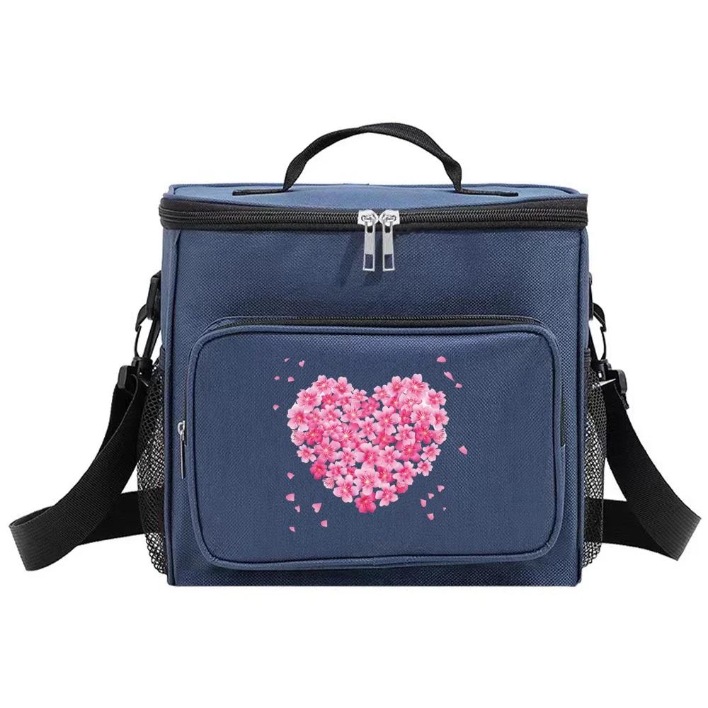 Thermal Organizer Handbag Insulated Lunch Bags Cooler Box for Student Portable Waterproof Camping Storage Boxes Love Printing