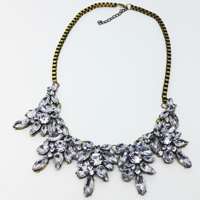European & American Retro Style Flower Gemstone Necklace - Sparkling Banquet Party Jewelry