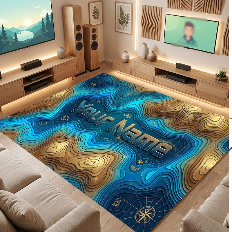 Octopus Sea Life Theme Crystal Velvet Floor Rug Personalized Custom Name Text Warm Carpet Home Decoration
