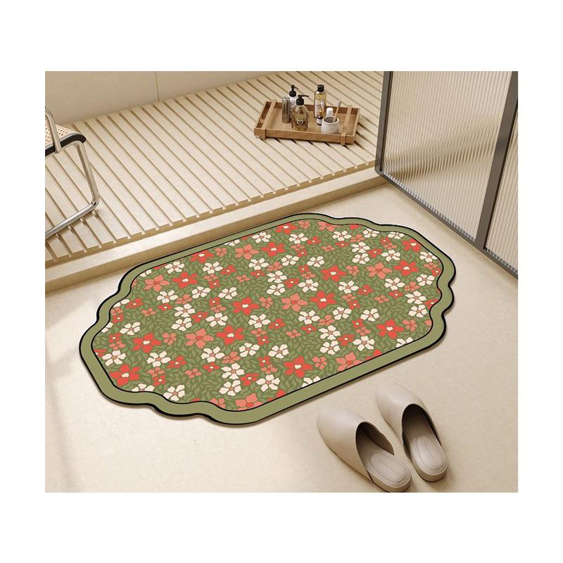 Modern Simple Flower Diatom Mud Floor Mat Household Bathroom Door Non-Slip Easy To Take Care Of Floor Mat Toilet Dirt-Resistant Floor Mat