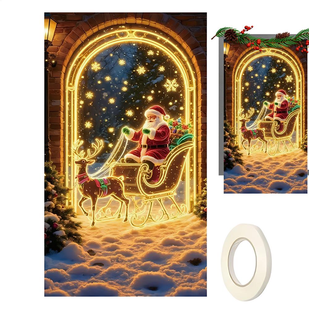 Christmas Door Banner 70x35 Inch Fluorescence Holiday Sign Christmas Front Door Decoration Cover For Porch Farmhouse Indoor