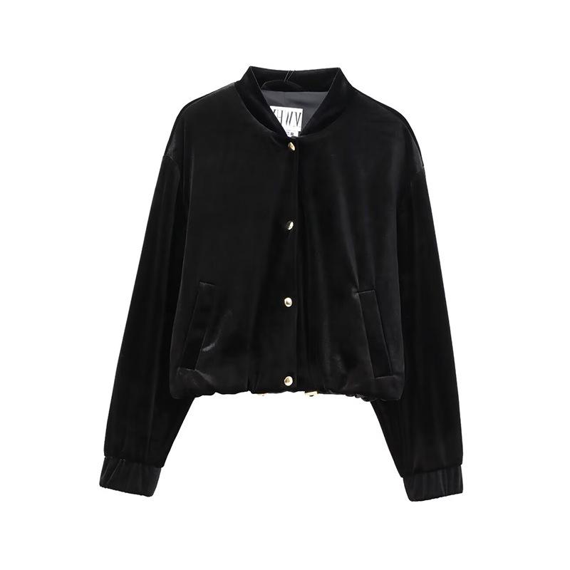 

Бархатный бомбер в европейском и американском стиле с повседневными свободными брюками широкого покроя - Женская мода осень/зима. L