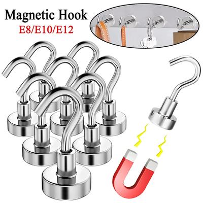 20pcs Magnetic Hooks E10/12/16/20 Neodymium Magnet Wall-mounted Electroplating Metal Home Kitchen Storage Organization Key Holder