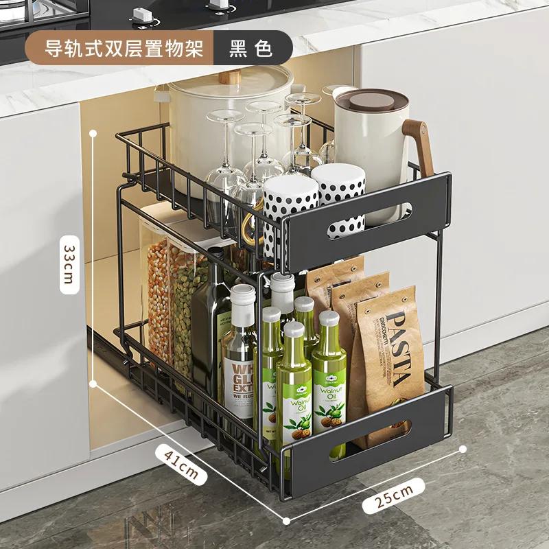 1-2pcs Pull-Out Kitchen Cabinet Storage Basket Condiment Holder Multifunctional Drawer Rack for Household Cabinet Organizing