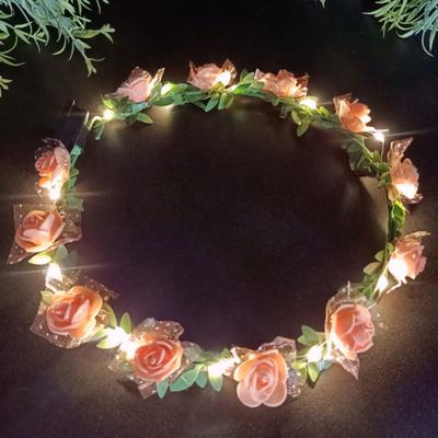 Romantic Glowing Wreath LED Light Rose Flowers Hairband Headpiece Wedding Party Girl Birthday Favor Luminous Hair Garland