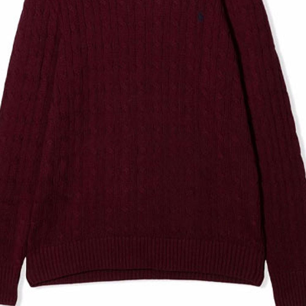 Polo Ralph Lauren Genser Barn SS23 Ensfarget Kabelstrikk Rund Hals Burgunder Barnegenser 323702674-021