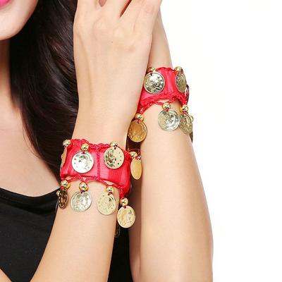 1 Pair Belly Dance Accessories Gold Coin Chiffon Belly Dance Wrist Bracelets Wristlet Rattle Bracelet Hand Cuff