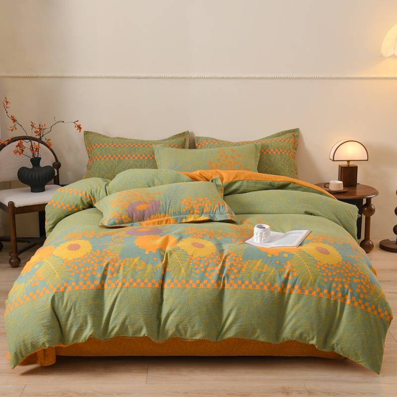 New Household Four-season Available Skin-friendly Printing Washable Double-layer Yarn Jacquard Bed Sheet Four-piece Set 1.5m 4pcs 2x2.3&set