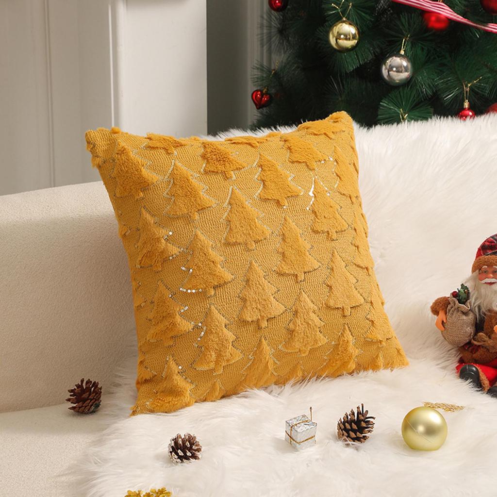 45x45cm Christmas Tree Flannel Throw Pillow Cover Soft Faux Fur Holiday Decor for Sofa Bedroom Home Xmas Gift