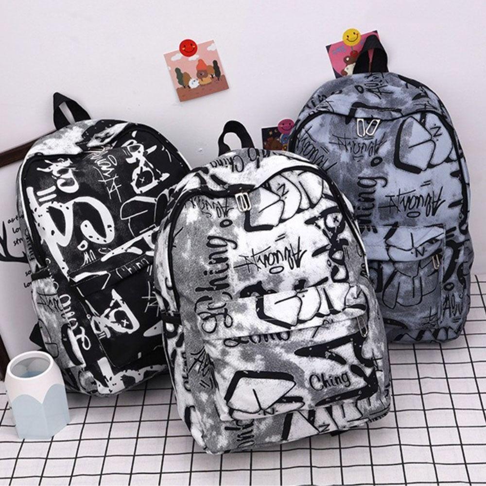

Large Capacity Graffiti Students Schoolbag Fashion School Bags for Girl for Teenage grey no pendant