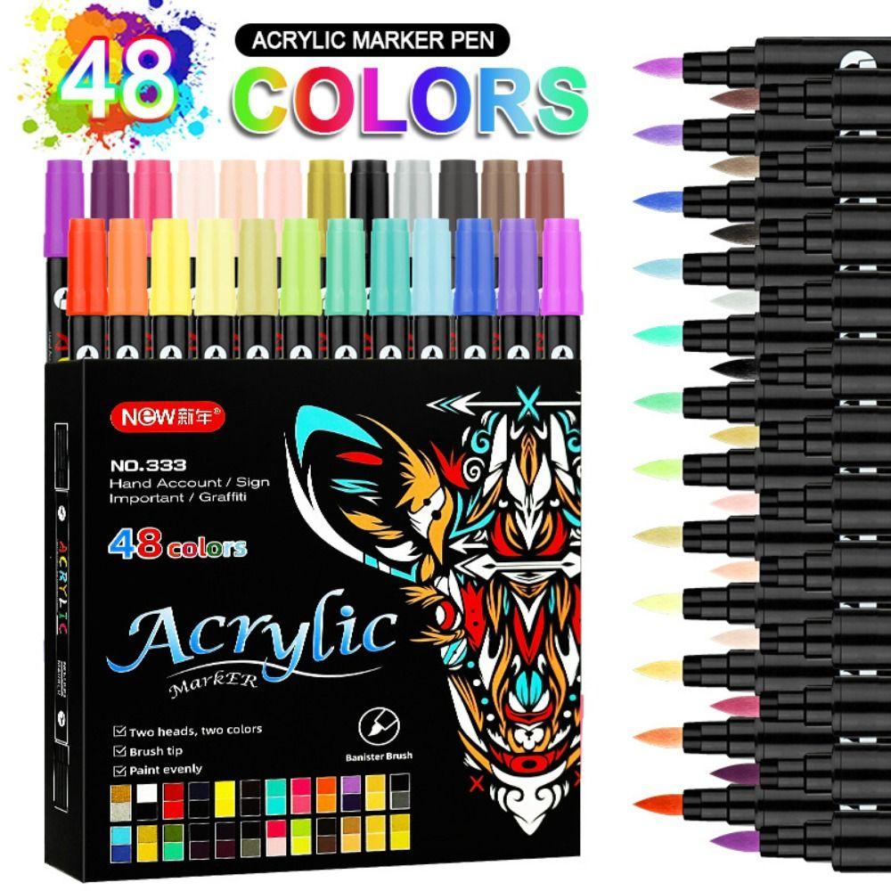 Dual Color Acrylic Paint Markers 24/48/72 Colors Dual Tip Markers Dual-ended Markers  Ceramic Craft