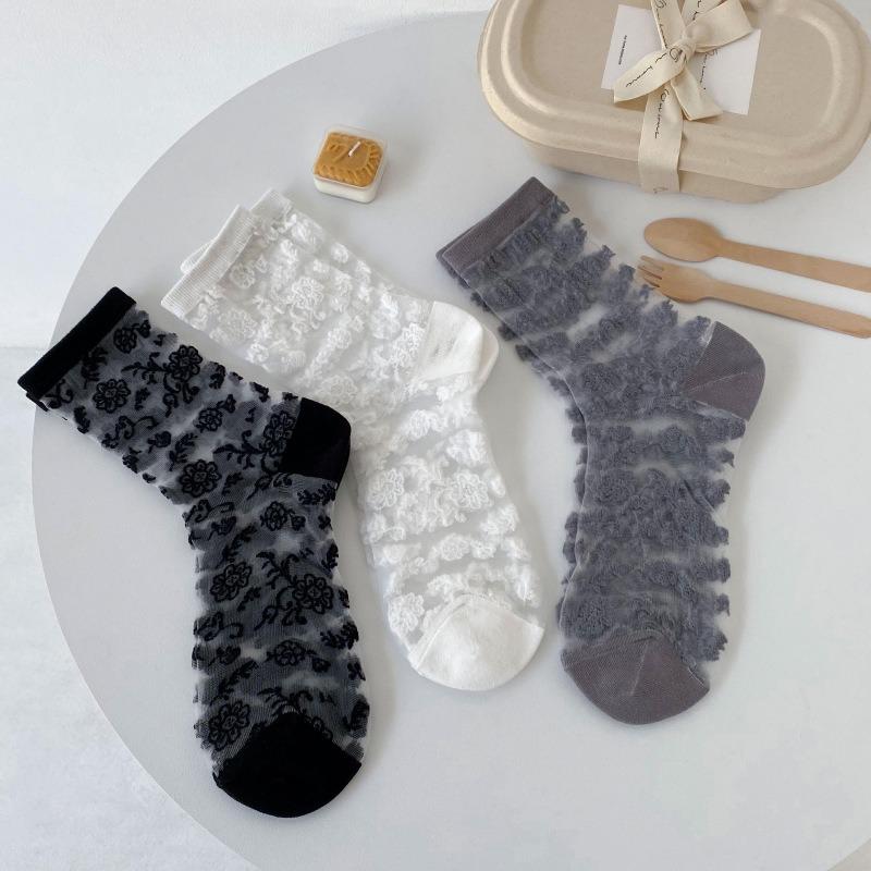 5 Paia di Calzini Tubolari in Seta Floreali da Donna per Primavera ed Estate