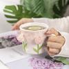 Rose Ceramic Cup Small Fresh Flower Tea Cup Creative Coffee Cup Couple Milk Cup Ice Cream Cup