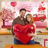 Valentines Day Theme Backdrop Pink Brick Wall Red Rose Flower Love Heart Balloon Party Decoration Portrait Photo Booth Props