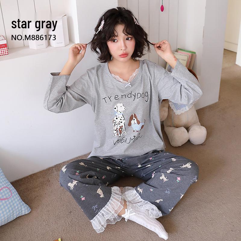 

Women s Long Sleeve Bow Pajamas with Dog Pattern L