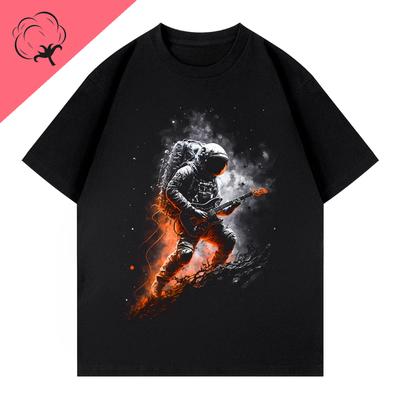 Móda Bavlna Krátký Rukáv Osobnost Krásný Potisk Fantazijní Vesmír Astronaut Kytara Pohledný Léto Muži a Ženy