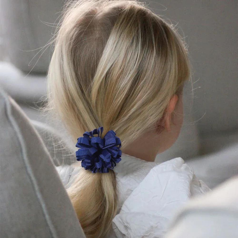 2pcs/set 2.76'' Elastics Ribbon Flower Ball Hair Band for Girls Princess Big Grosgrain Hairrope Pretty Hair Tie Accessories Gift