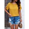 Women's Summer Solid Color Polka Dot Round Neck Short-sleeved Top for Women Shirt