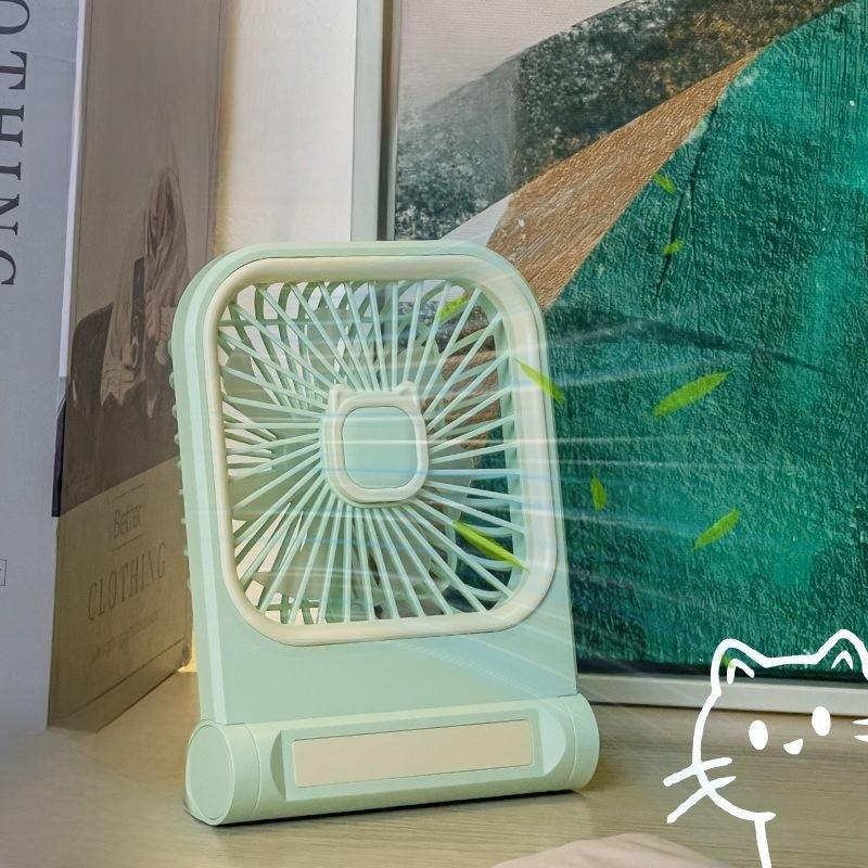 Usb Rechargeable Cartoon Desk Fan With 3speed Settings For Office And Dorm Use