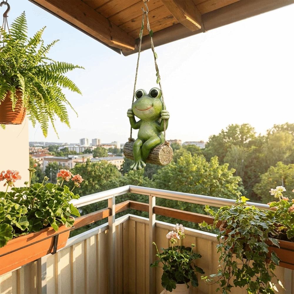 Cute Garden Animal Statue Resin Garden Art Sculpture Animal Sculpture Frog Swing Ornament Patio