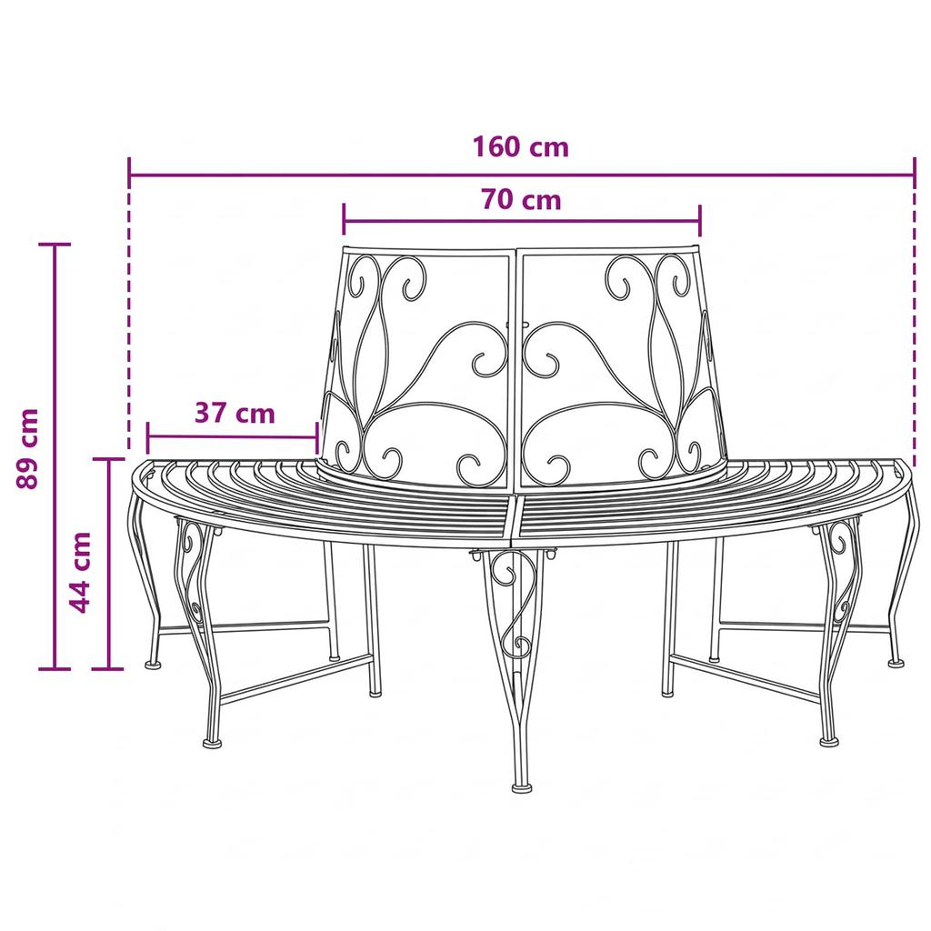 Tree Bench 4 Seater 160 x 80 x 89 cm Steel Antique White