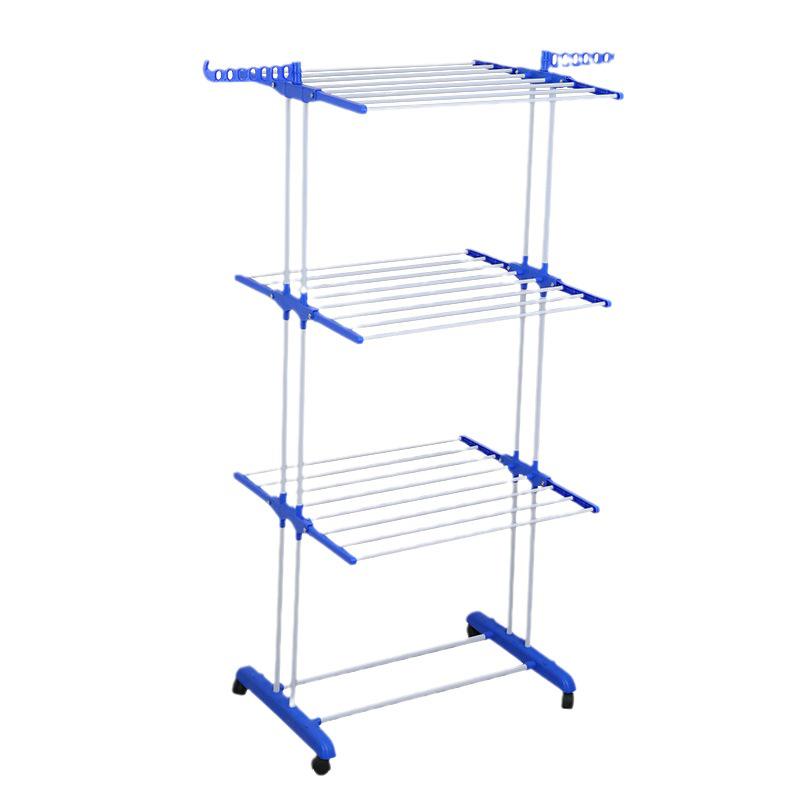 Multifunctional Floor-Standing Folding Clothes Drying Rack with Three Tiers and Winged Design for Indoor Use