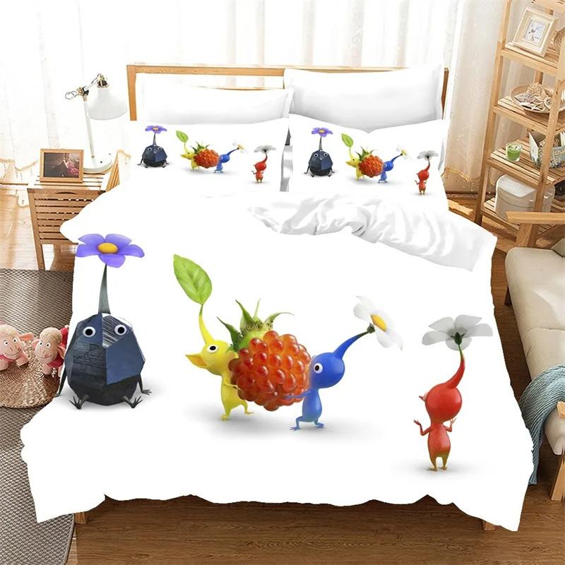 3D Print Pikmins Game Bedding Set,Duvet Cover Comforter Bed Set Quilt Cover Pillowcase,King Queen Twin Size Boys Girls Adults