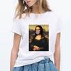Mona Lisa Ästhetik Harajuku T-Shirt Damen Ullzang Vintage Grafik-T-Shirt Lustiges Cartoon 90er Jahre T-Shirt