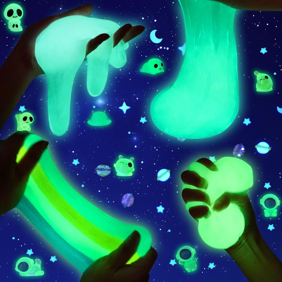 Galaxy Glow-in-The-Dark Slime Set 9er Pack - Weltraumschleim mit Astronauten-, Alien- & UFO-Anhängern, DIY-Schleim-Set Sensorische Spielzeuge, Schleim-Partygeschenke für Kinder