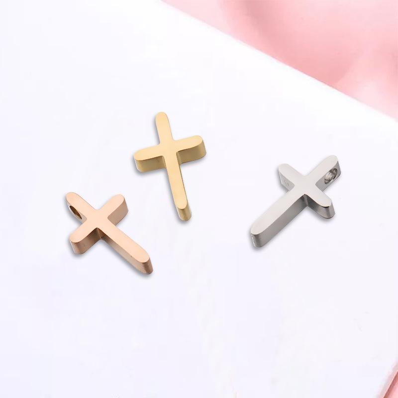 Sleek Stainless Steel Cross Pendant Necklace with Hole Bead