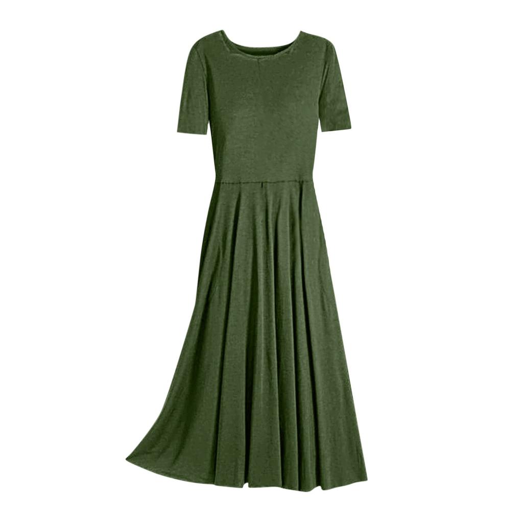 Women's Fashion Summer Color Short Sleeve Pocket Pullover Dress