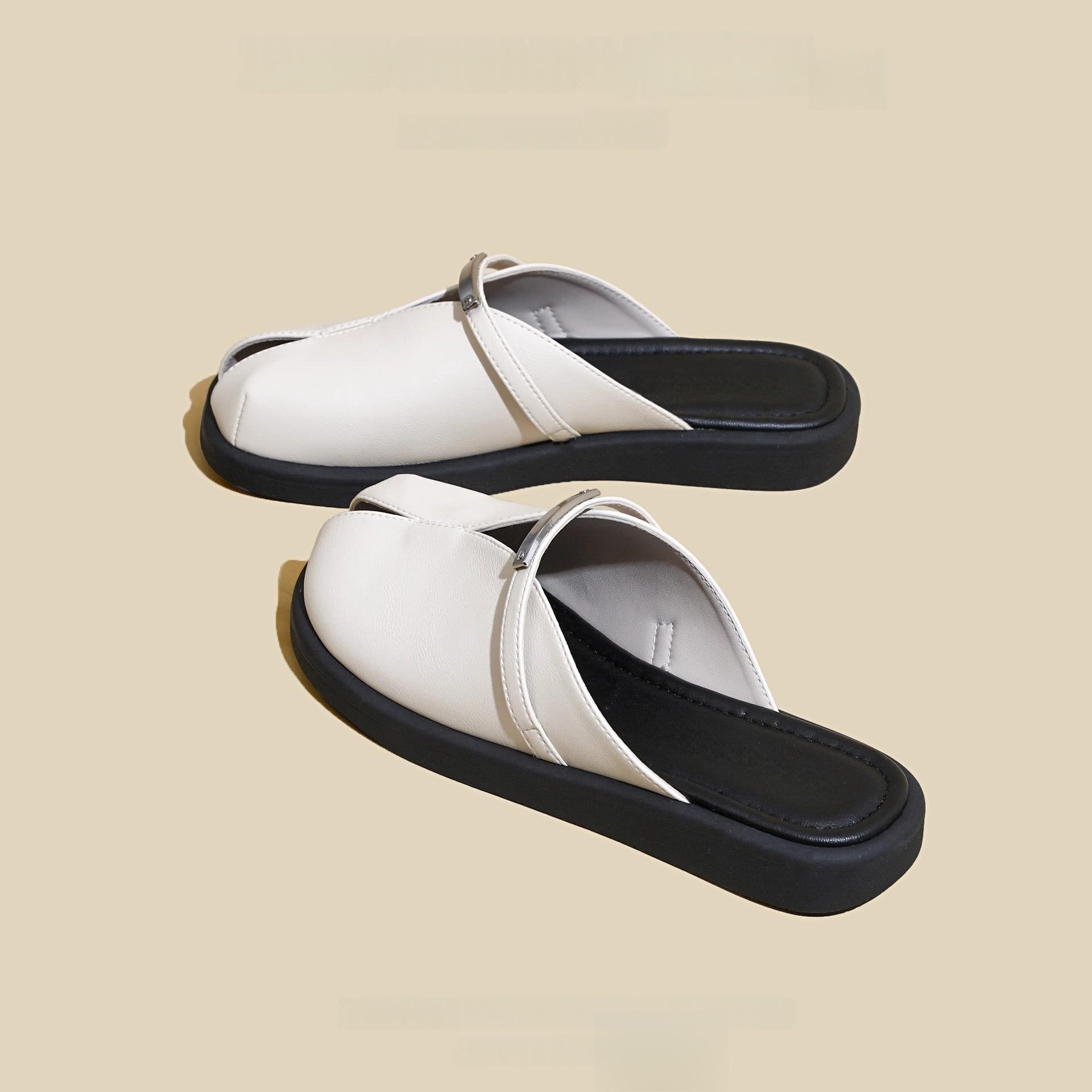 

Lazy People Wearing Beach Shoes on One Foot Summer s Niche Lazy People Wearing Square-toed Single Shoes and Half-slippers 40 бежевый