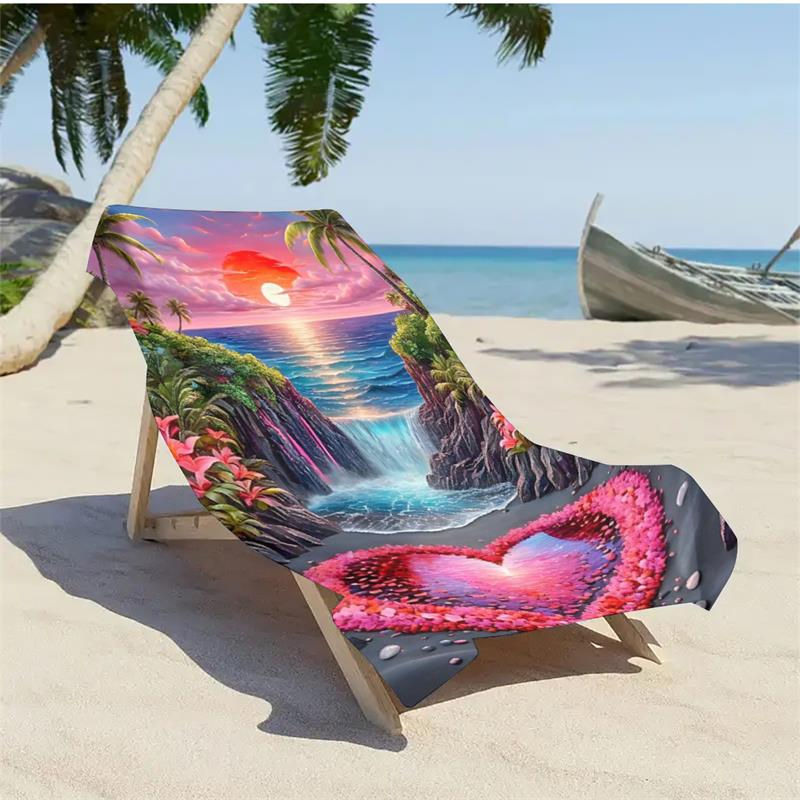 1PC  Aesthetic Ocean Heart Waterfall Beach Towel, Large Quick Dry Towel for Vacation
