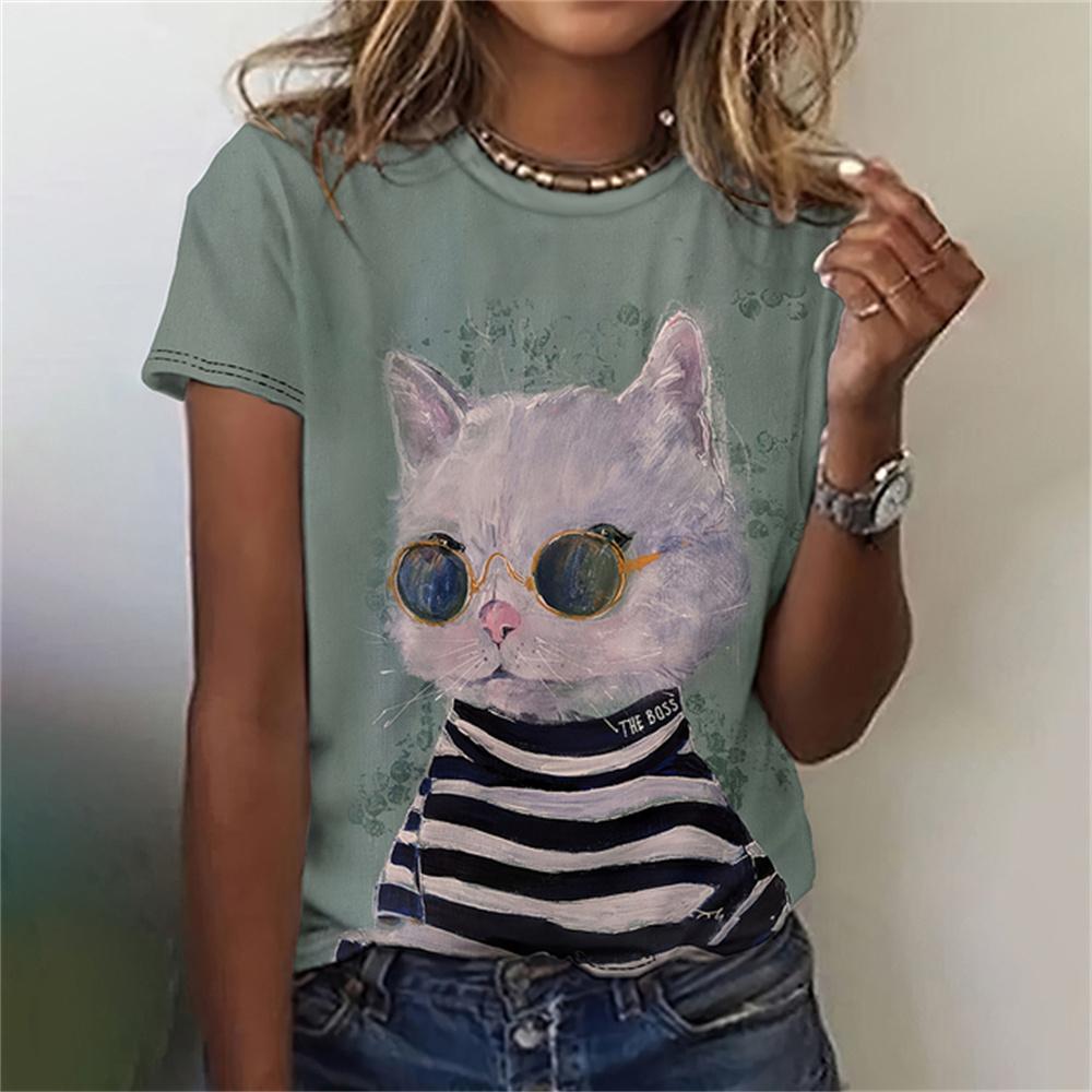 Cute Cartoon Cat Women's T-Shirts Fashion Top 3d Cute Animals T Shirt Women Casual Short Sleeve O-Neck Oversized Female Clothing