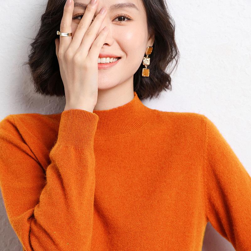 Women's Knitted Half High Neck Sweater - Solid Color, Warm Thick, 2024 Autumn/Winter New Style