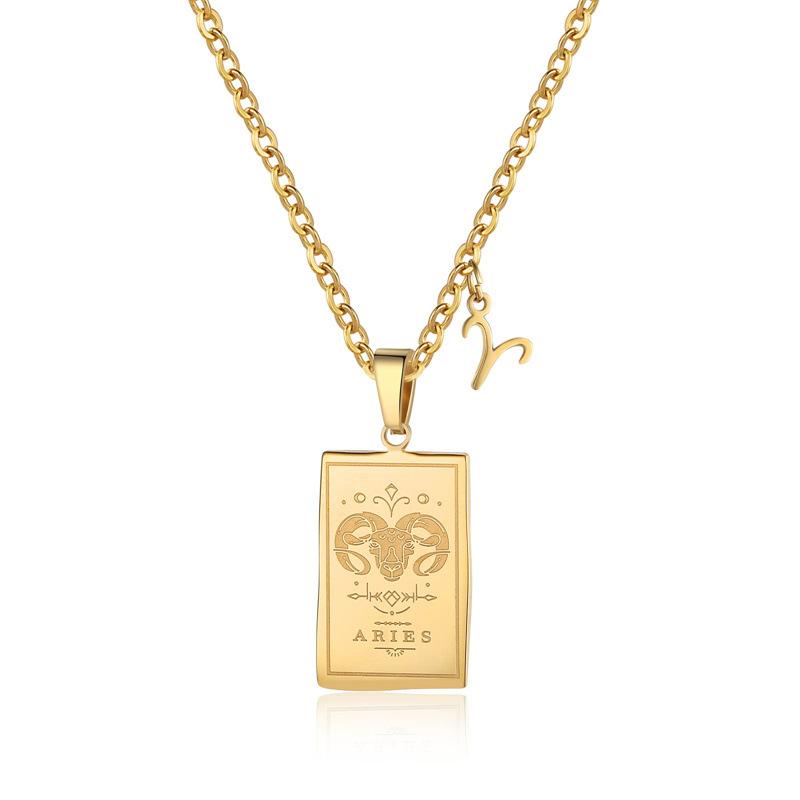 Twelve Constellations Tarot Brand Stainless Steel Necklace Stylish And Simple Titanium Steel Square Brand Retro Constellation Necklace