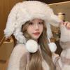 Winter Thickened White Plush Cartoon Rabbit Ears Female Age Reduction Sweet and Cute Ear Protection Warm Pullover Cap
