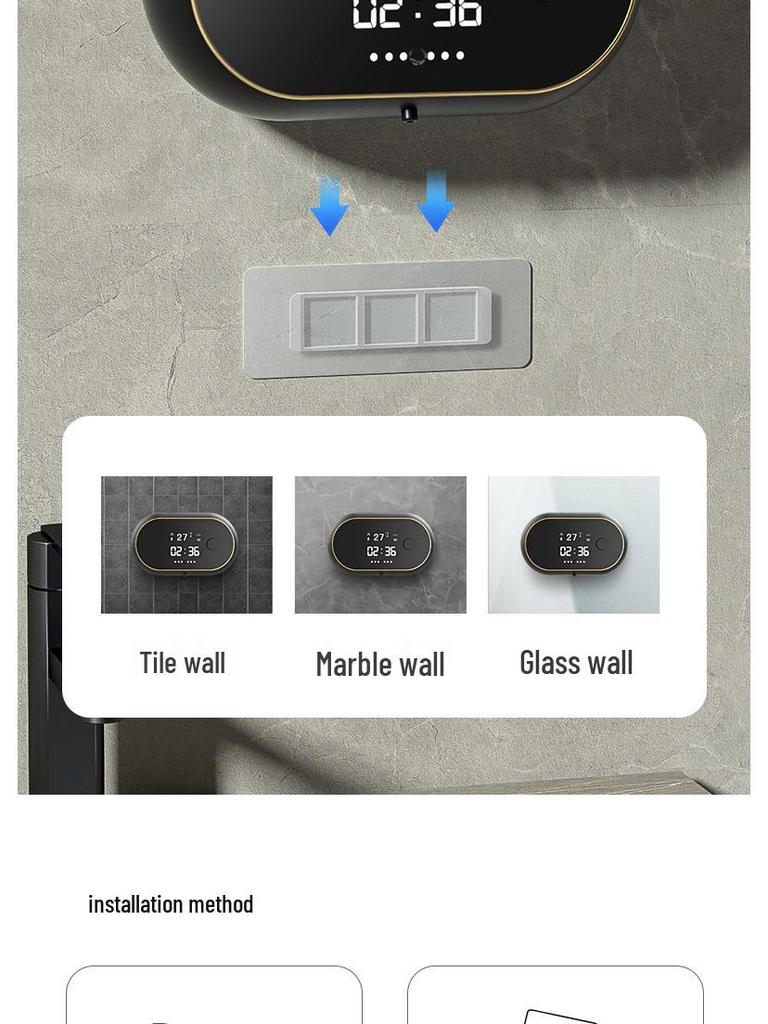 Rechargeable Wall-Mounted Infrared Soap Dispenser for Kitchen/Bathroom - Compatible with Foam, Gel, and Liquid Soaps, Plus Built-In Clock