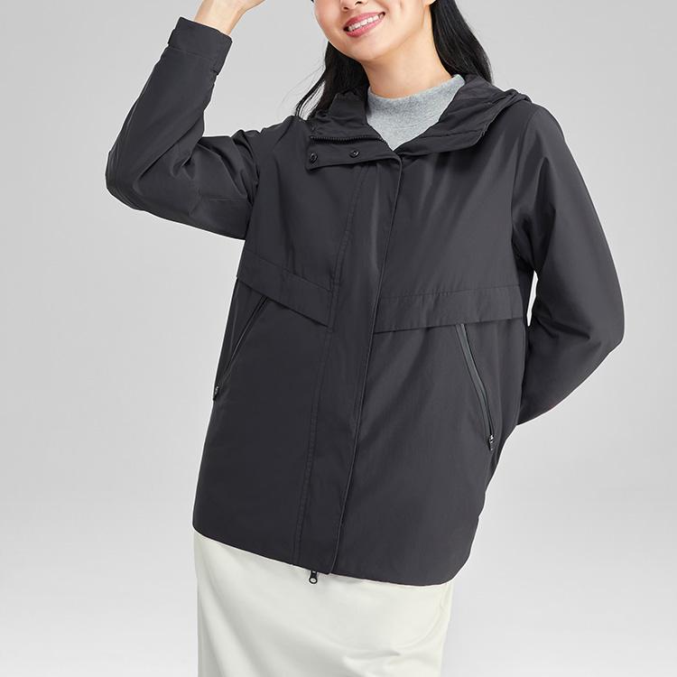Skechers FW23 Stroll Series Solid Logo Casual Hooded Jacket Women jackets Deep-Night-Black L323W121-03B6
