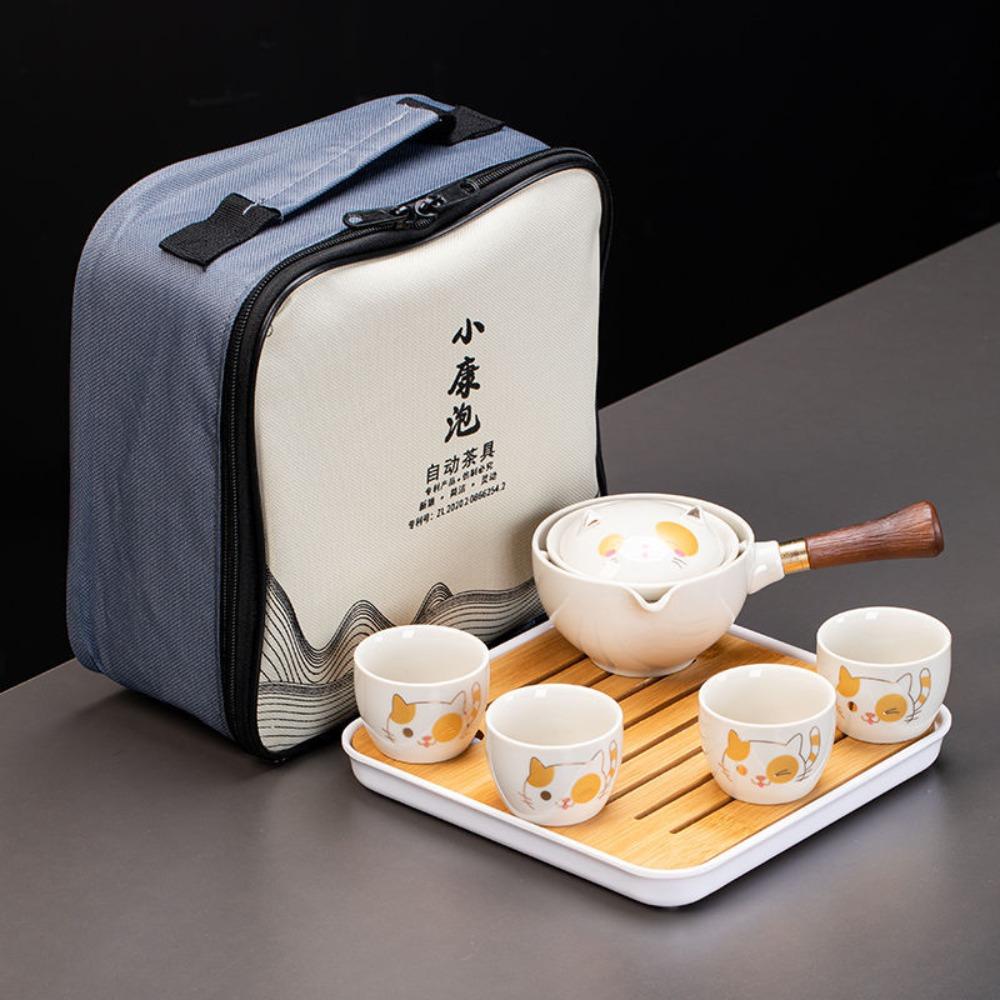 5/7 Stück Japanischer Stil Kung Fu Teekanne Set 360° Drehend Bubble Tea Set Glückskatze Teekanne Set Geschenk