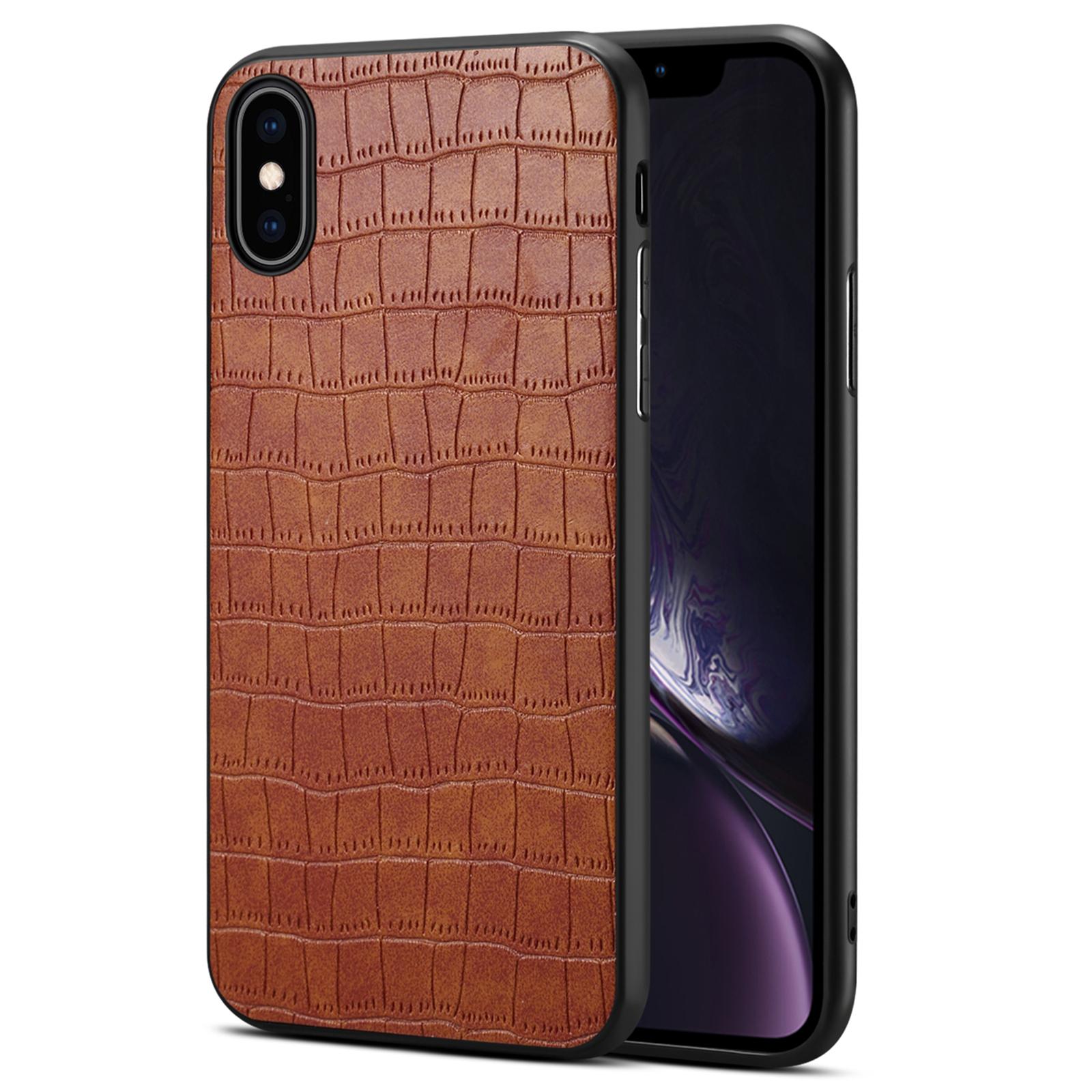

Чехол для мобильного телефона iPhone X/XS из ПУ кожи с текстурой крокодила + ПК + ТПУ задняя крышка Brown