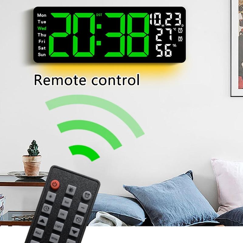17.3Inch LED Digital Clock with Auto Brightness Adjustment and Time Management Alarm Temperature Date Week Display