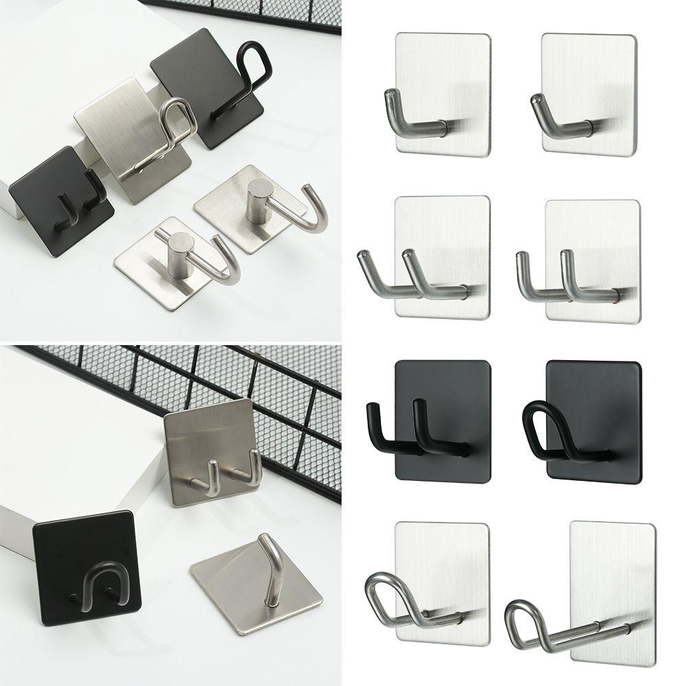 Rustproof Towel Rack Bathroom Clothes Hanger Adhesive Hooks Stainless Steel Hook Wall Door Holder