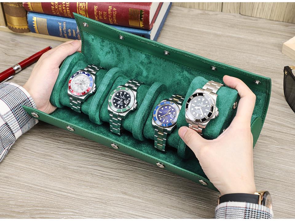 Four-Piece Genuine Leather Mechanical Wristwatch Set with Handmade Travel Storage Box